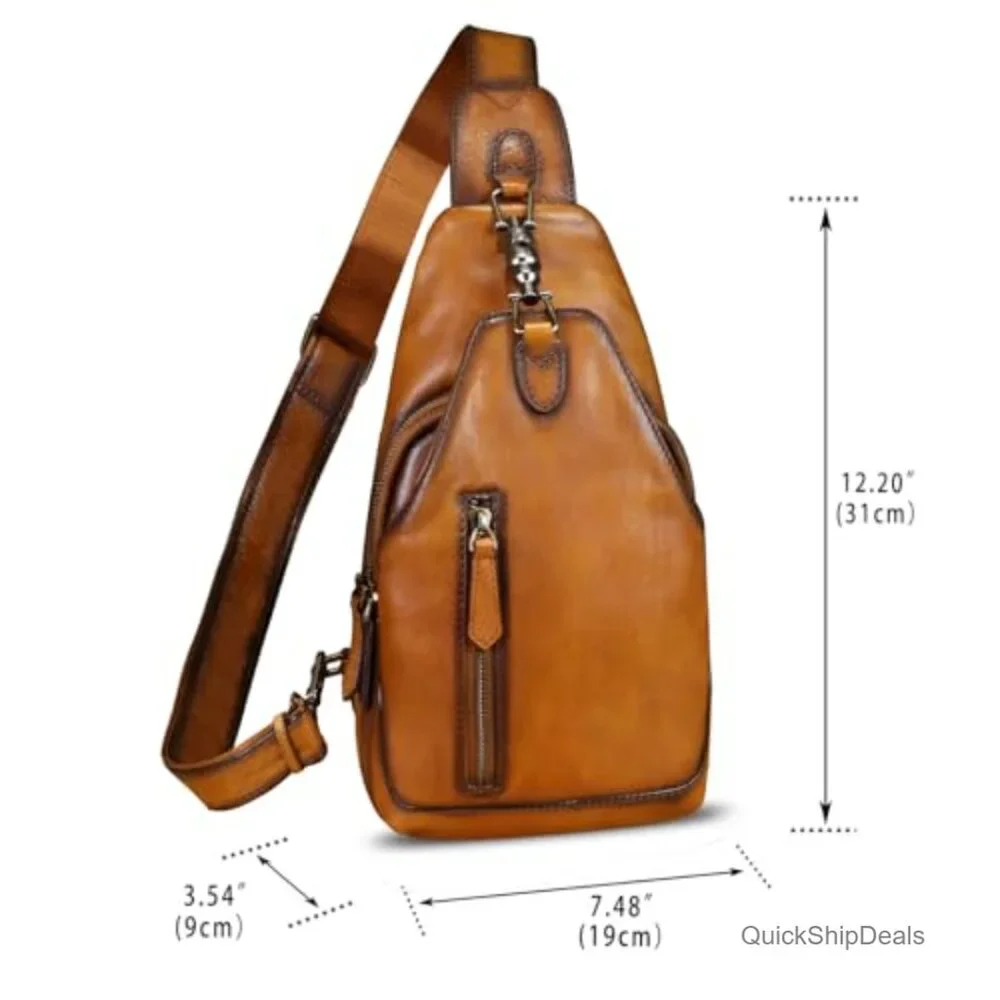 Genuine Leather Crossbody Sling Bag Shoulder Bag Chest Bag